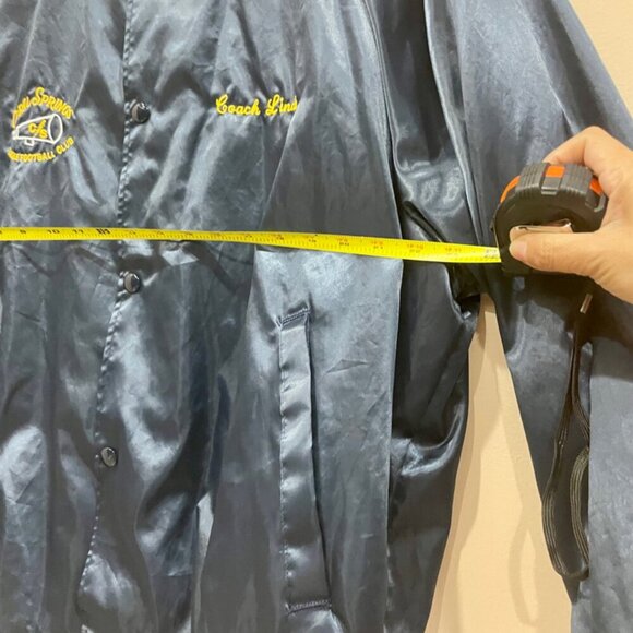 Y2K SATIN VARSITY BOMBER JACKET WESTSTARK TRENDY  SZ L BLUE/YELLOW MADE IN USA - Picture 8 of 16